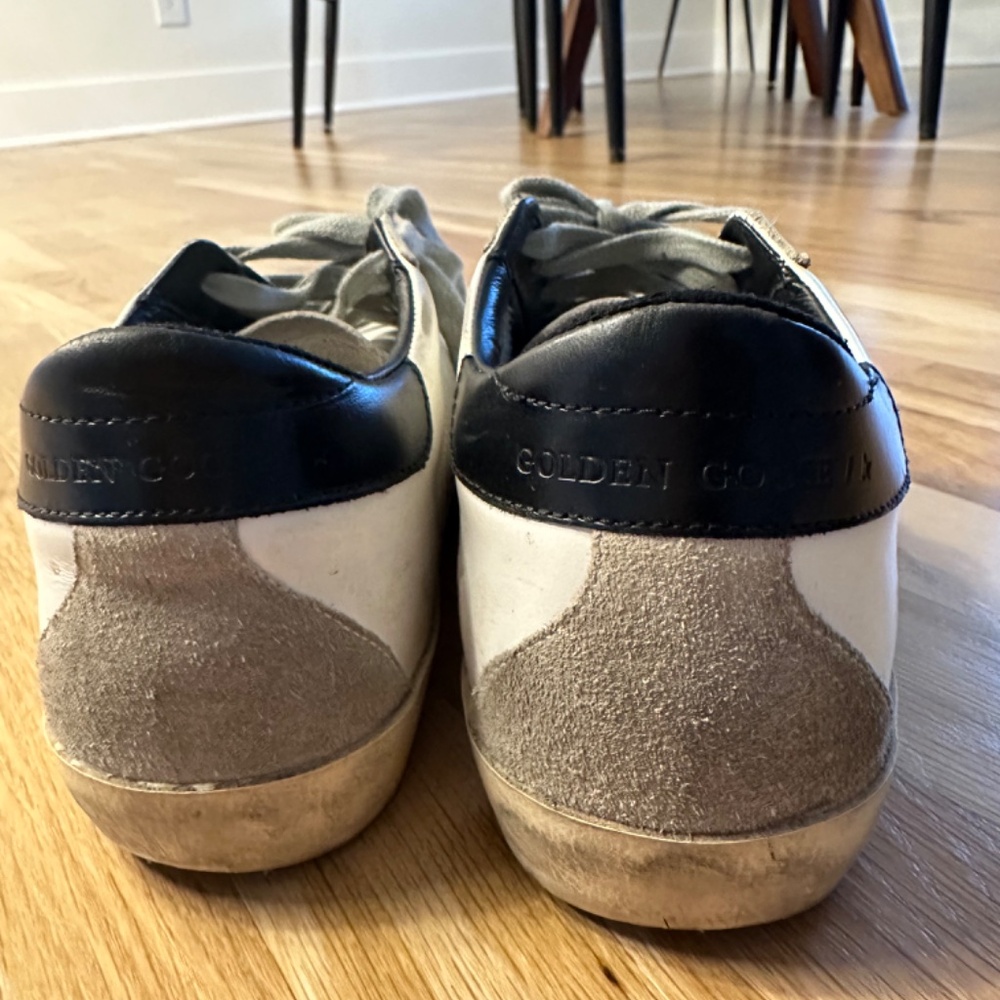 Golden Goose White Leather Sneakers with Grey Star and Black Heel - Picture 9 of 12
